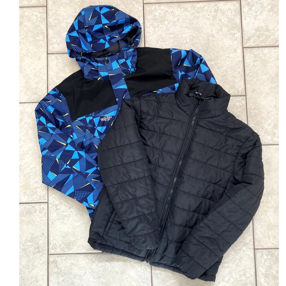 Wantdo Ski Jacket Mens Medium Hooded 3 in 1 Retro AOP Blue Pattern Puffer Lined